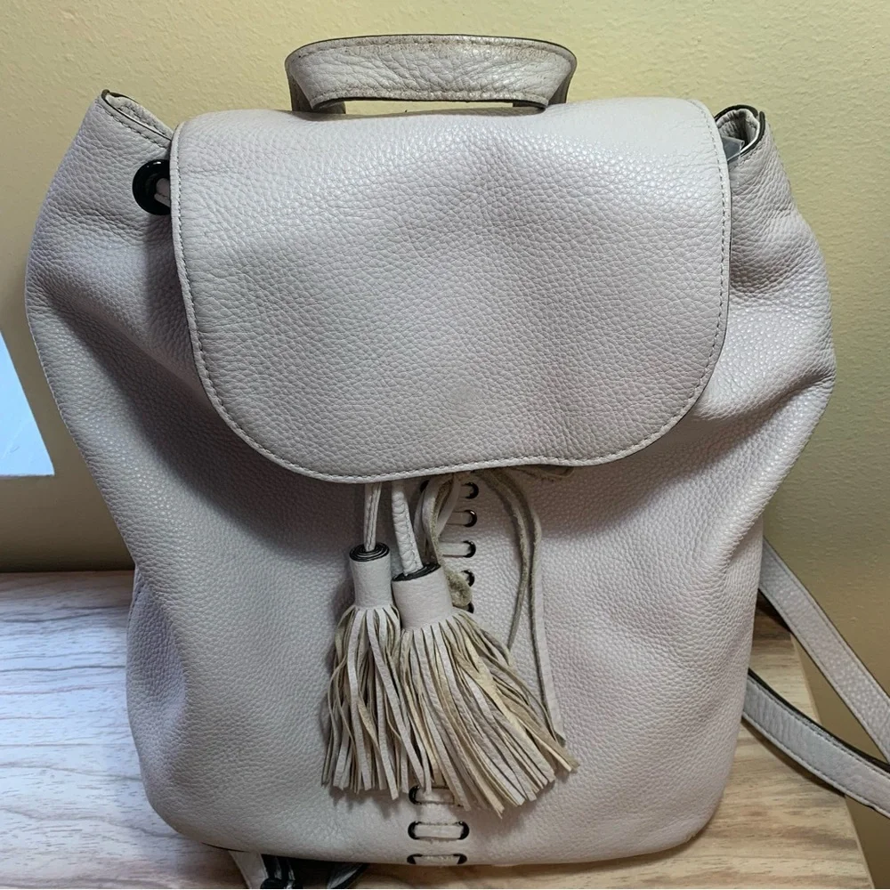 Rebecca Minkoff Backpack Leather tassel Drawstring Magnetic snap Closure Flaptop - Picture 5 of 16